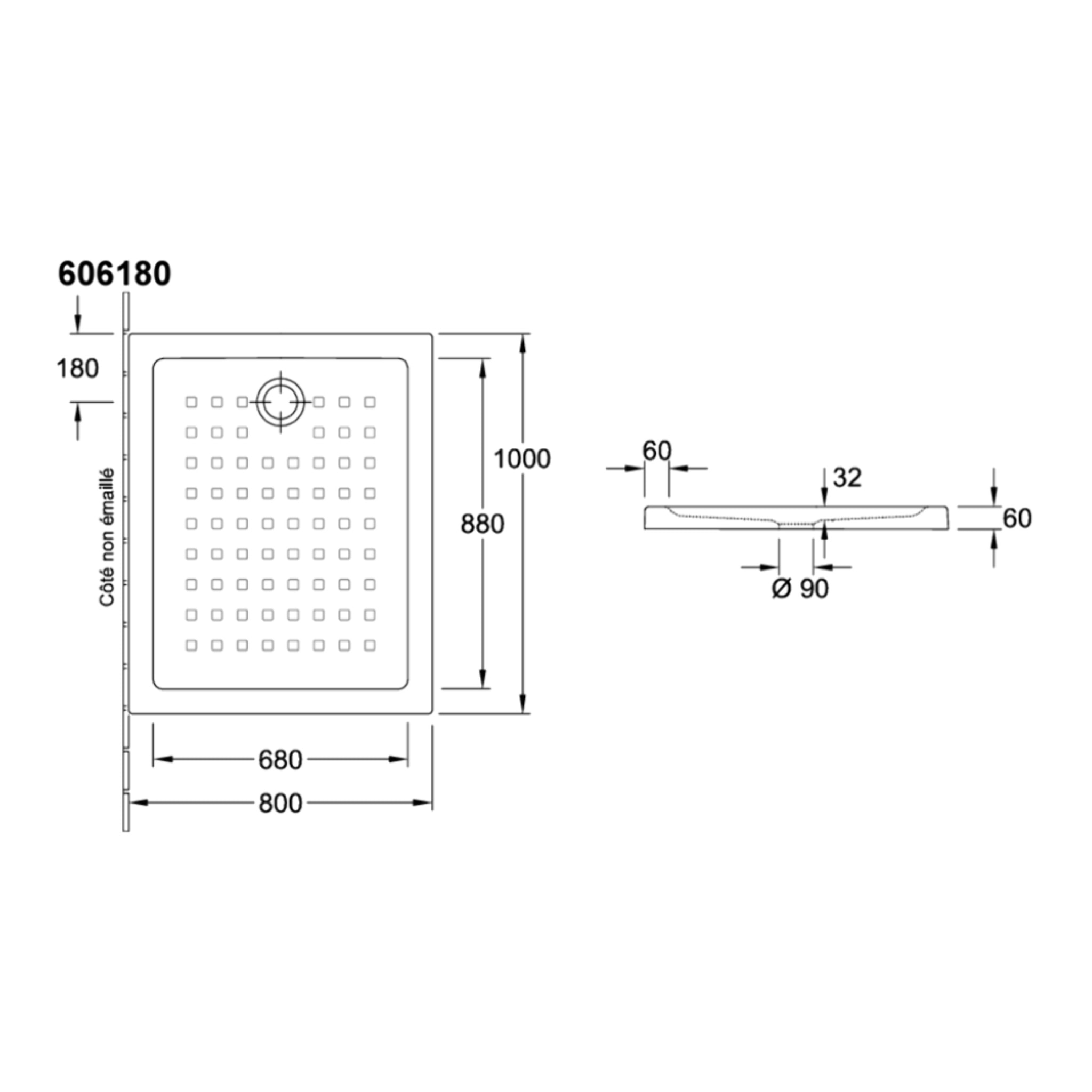 Receveur 100 x 80 O Novo ceramique rectangle blanc