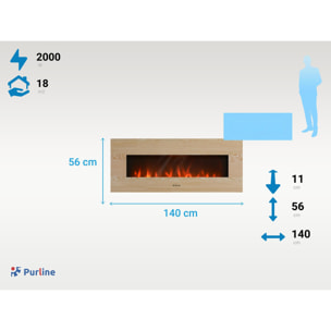 Chimenea Eléctrica Panorámica con luz LED ambiental y panel frontal MDF CHE-530 PURLINE