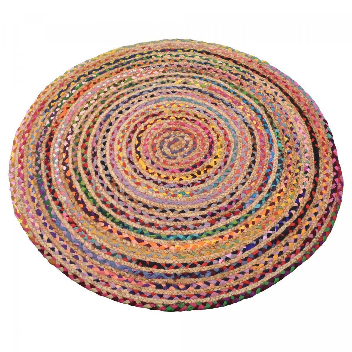 Tapis rond fait à la main en jute motif ethnique DECU