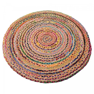 Tapis rond fait à la main en jute motif ethnique DECU