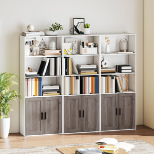 Estantería para Libros Estrecha, Librería con Puertas, Estantes Abiertos y Armario con Balda Ajustable, para Salón, Estudio, Oficina, 60x30x149,5 cm, Blanco y Marrón