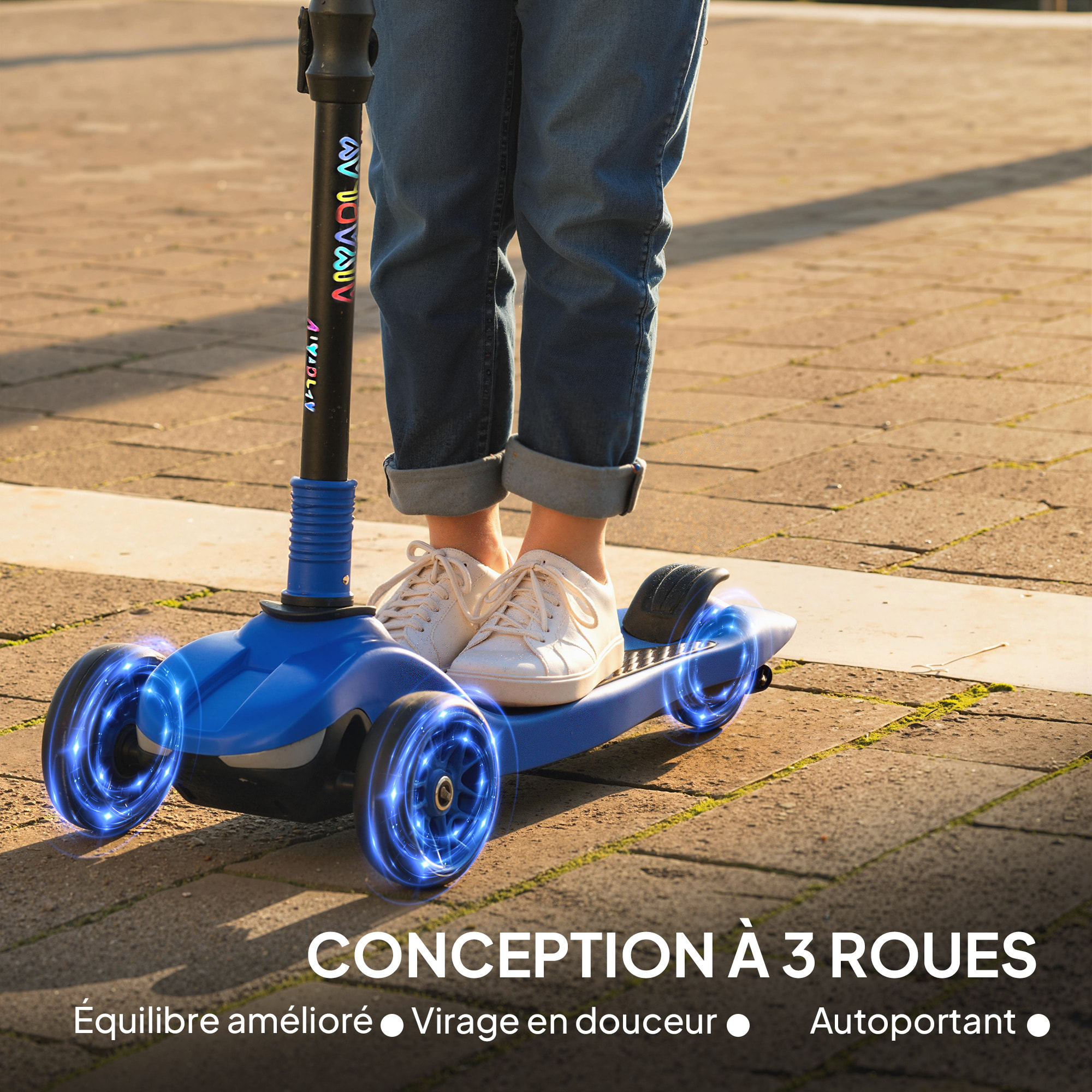 Trottinette électrique enfant pliable 3 roues 8Km/h max LED bleu