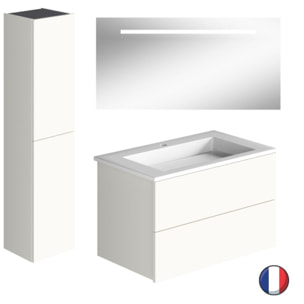 Meuble vasque 80 cm BURGBAD Cosmo blanc mat + miroir + colonne