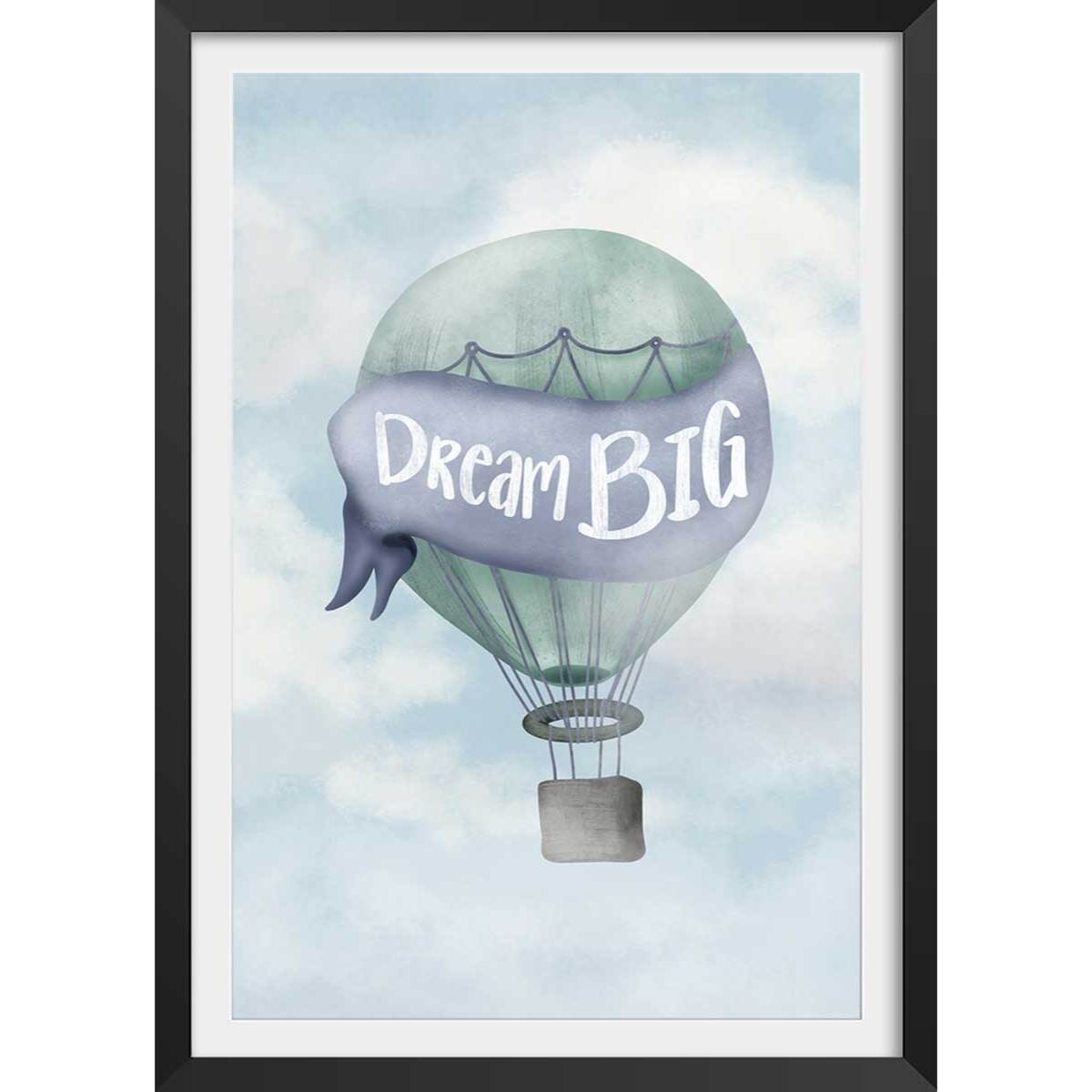 Affiche enfant rêver grand bleu  Affiche + cadre en bois - Noir