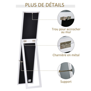 Miroir sur pied et mural rectangulaire dim. 37L x 48l x 152H cm blanc