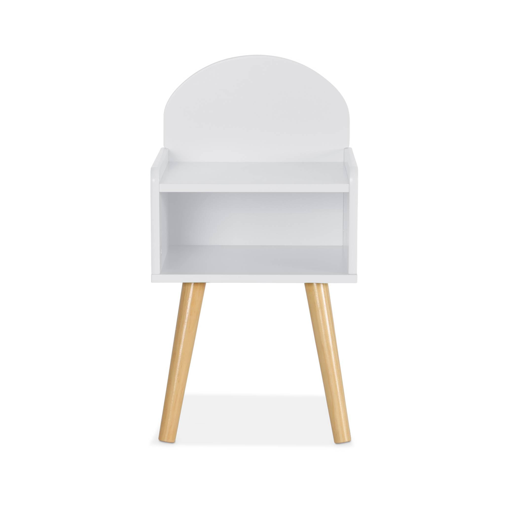 Table de chevet chambre enfant. blanc. pieds en pin
