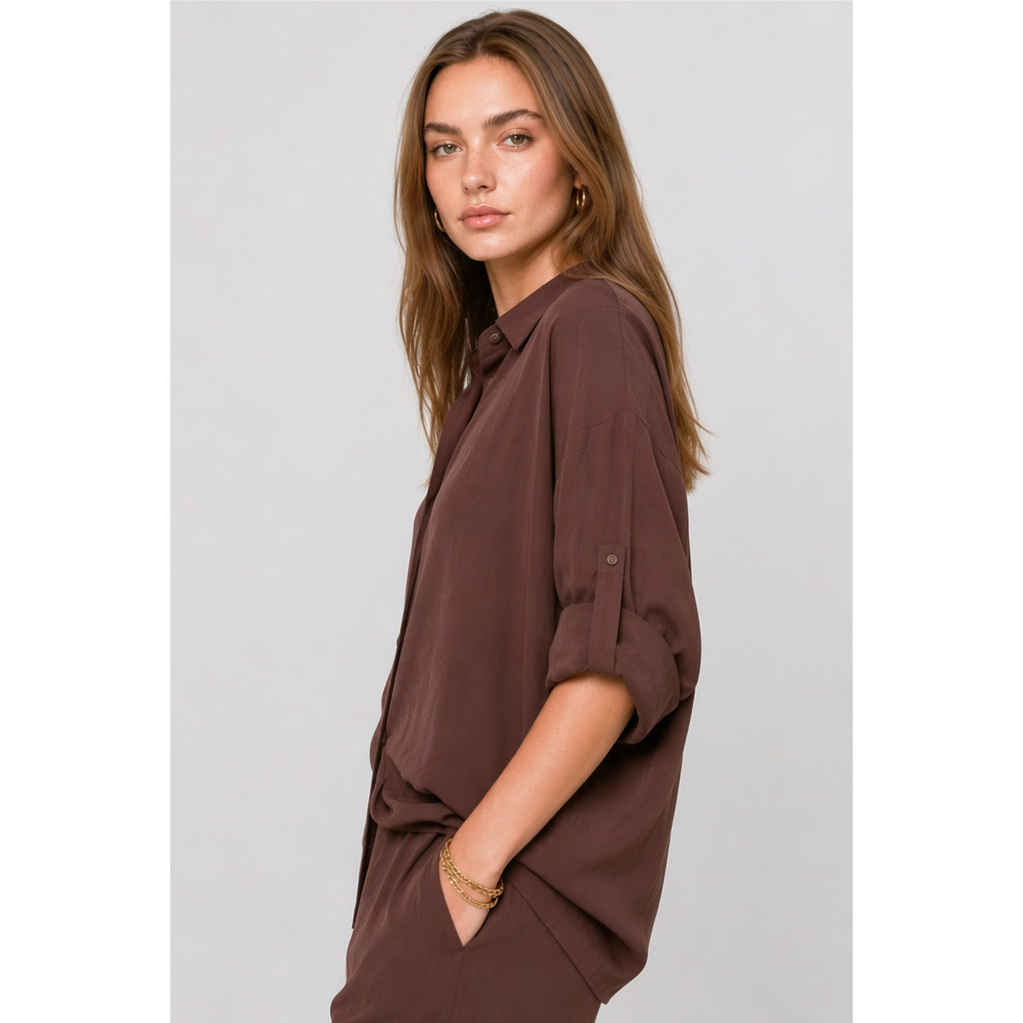 Kocca - Camicia da donna in viscosa con maniche lunghe arrotolabili Donna