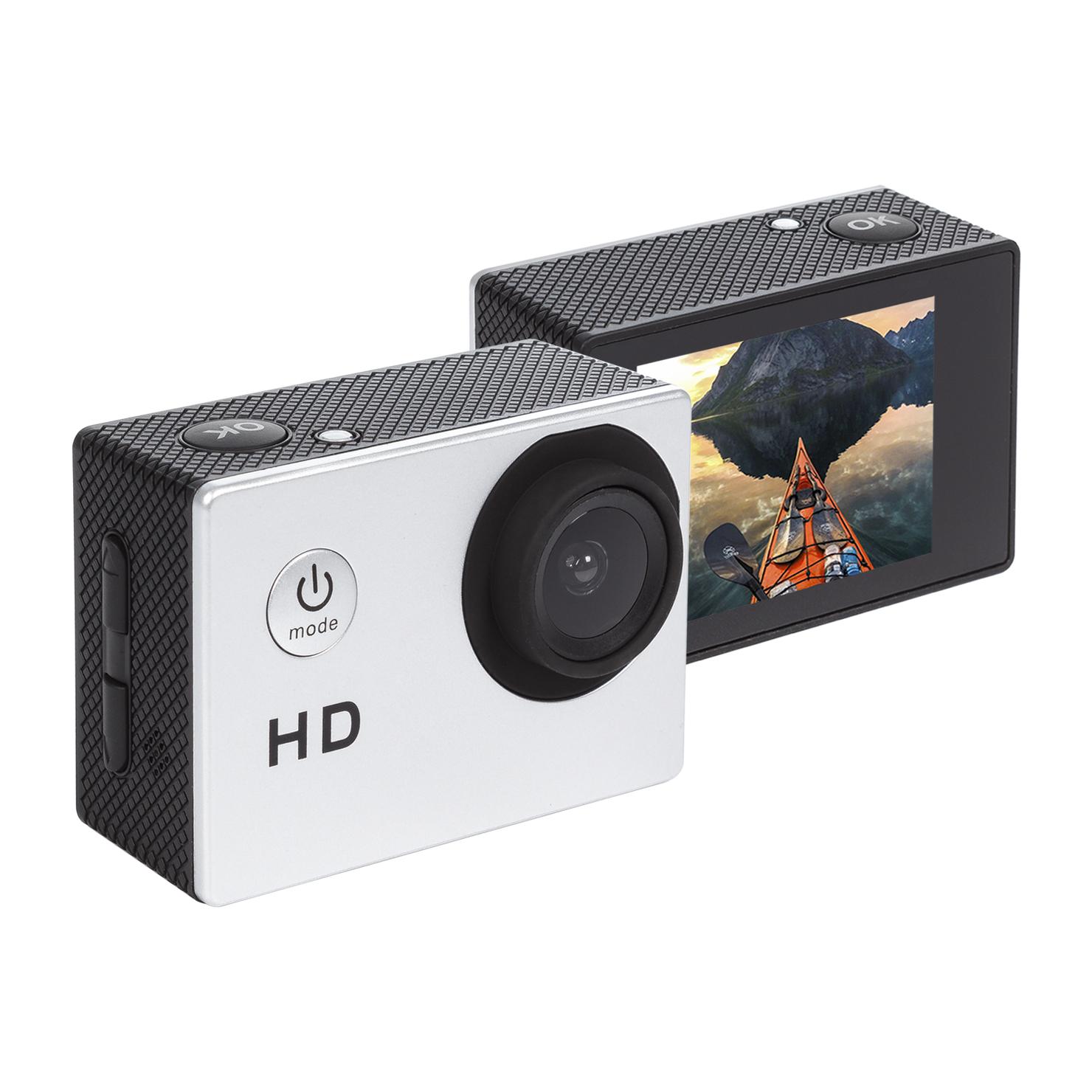 Telecamera sportiva Komir HD720P con 12 mpx, schermo da 2 pollici e 14 accessori.