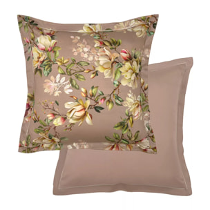 Taie d'oreiller satin de coton imprimé rose Magnolias rose fume