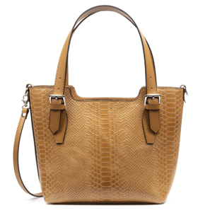 FIRENZE ARTEGIANI Borsa Tote da Donna Arezzo. Vera Pelle Scamosciata Incisione Serpente Made in Italy 37x14x27 Cm. Colore: pelle