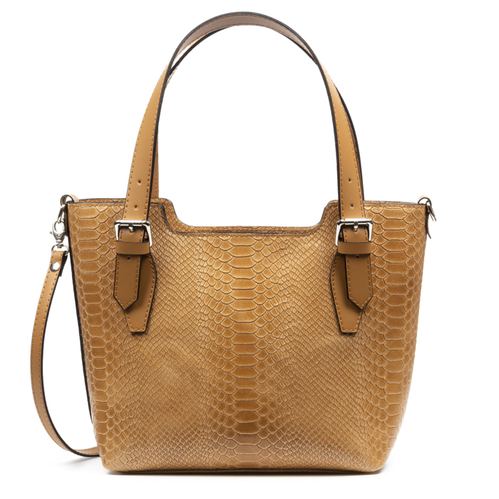 FIRENZE ARTEGIANI Borsa Tote da Donna Arezzo. Vera Pelle Scamosciata Incisione Serpente Made in Italy 37x14x27 Cm. Colore: pelle