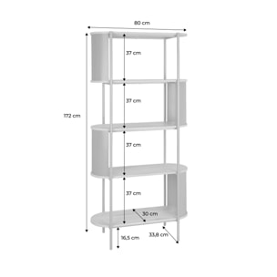 Etagère bibliothèque métal courbé et décor bois 5 niveaux MOLTO