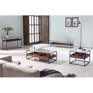Table basse "NEO" - 120 x 60 x 40 cm - Verre trempé / Bois naturel