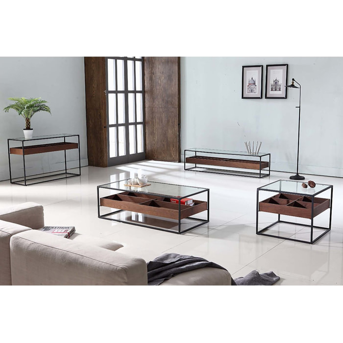 Table basse "NEO" - 120 x 60 x 40 cm - Verre trempé / Bois naturel