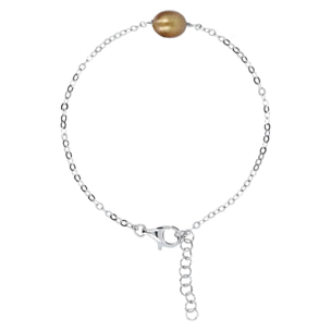 PERLAVIVA - Bracciale Catena Rolo in Argento 925 con Perla d'Acqua Dolce Verde Ø 7/8 mm