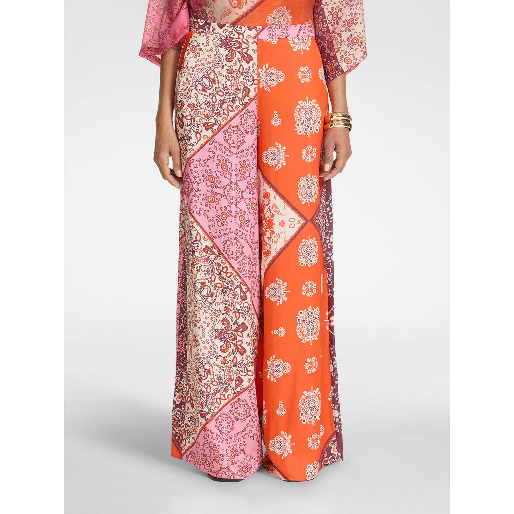 Elena Mirò - Pantalones estampados de viscosa - Naranja sol