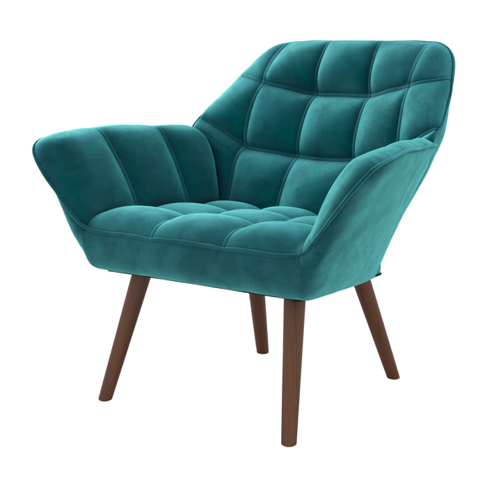 Fauteuil Simba en velours bleu canard