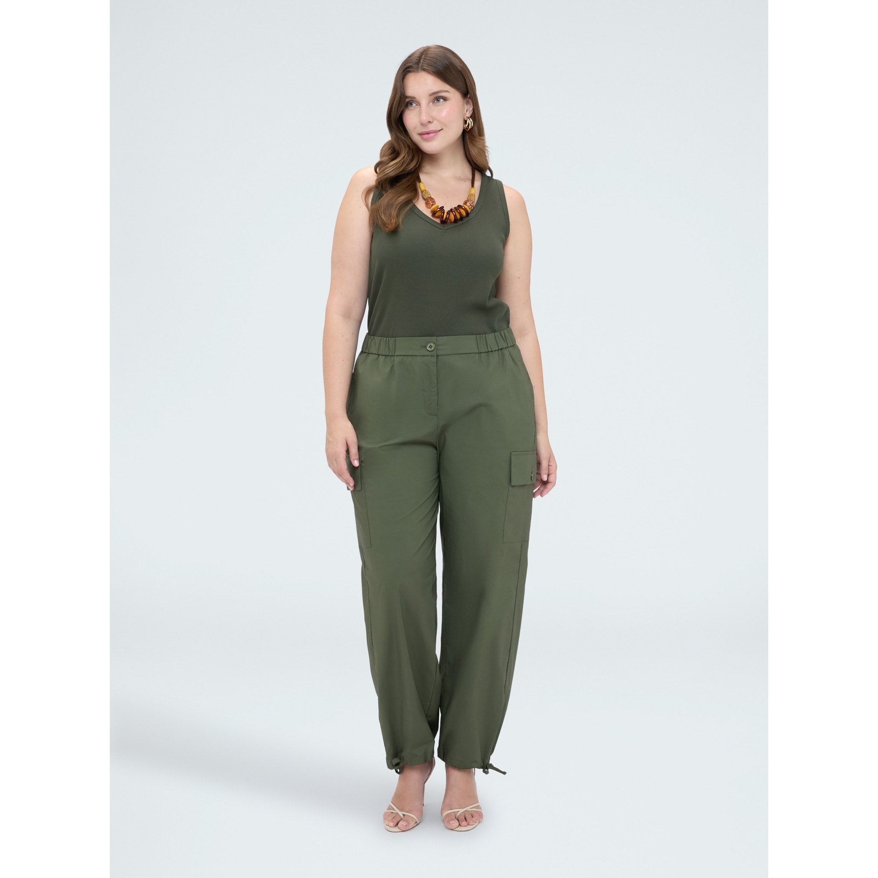 Fiorella Rubino - Top in jersey con scollo a V - Verde militare