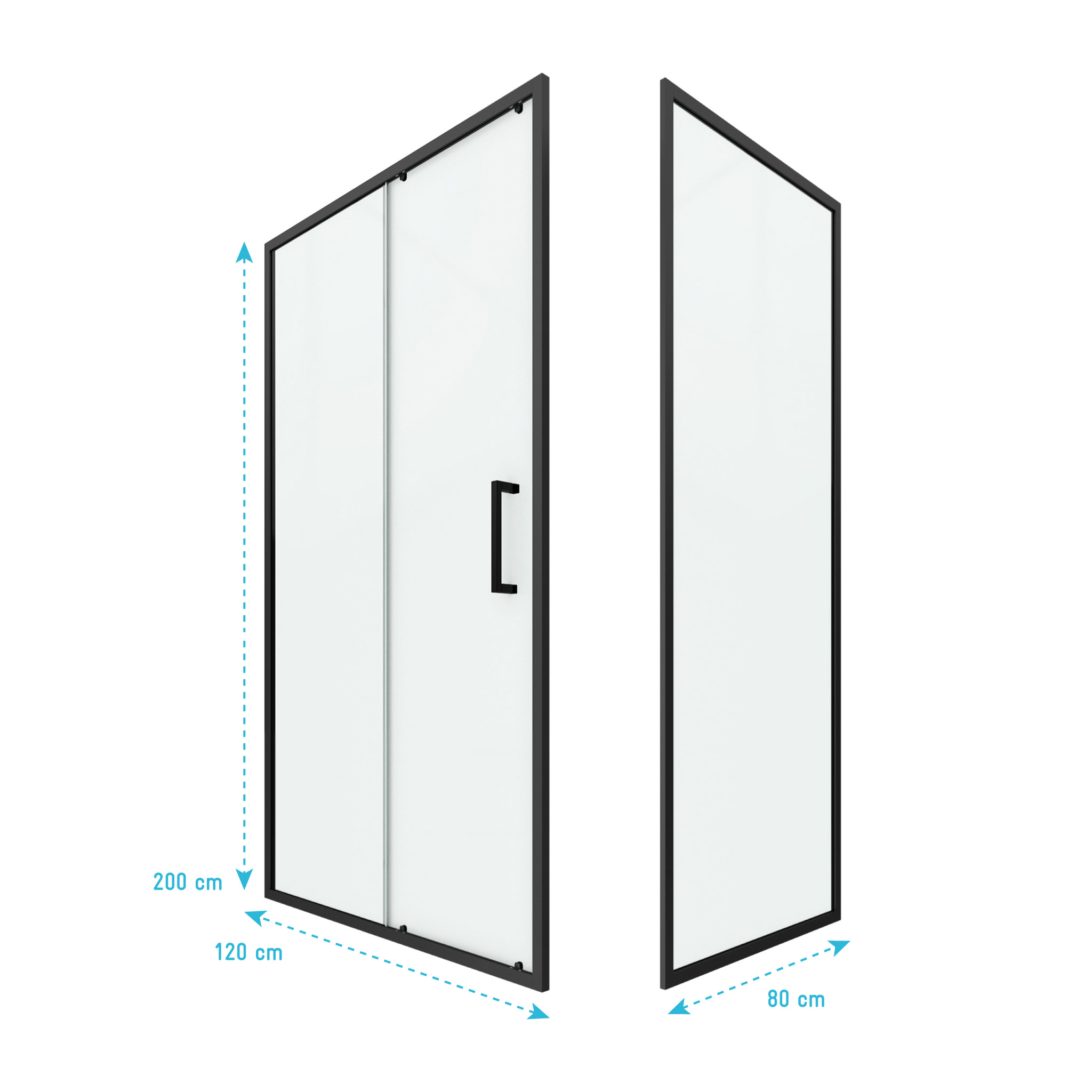 Porte de douche + Retour 120x80x200 cm - Verre 6 mm - Profilé Noir - CRUSH