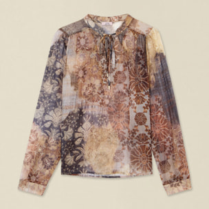 Oltre - Blusa in creponne con fiocco - Beige