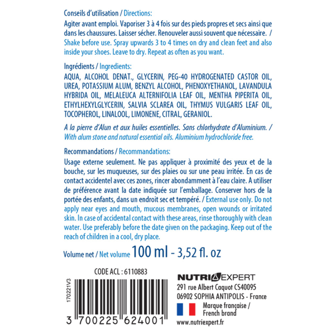 PEDIEXPERT - Pedi'Fresh - Spray 2 en 1 pour Pieds et Chaussures - Action antibactérienne et rafraîchissante - Aux huiles essentielles et Pierre d'Alun - Pour une fraîcheur toute la journée