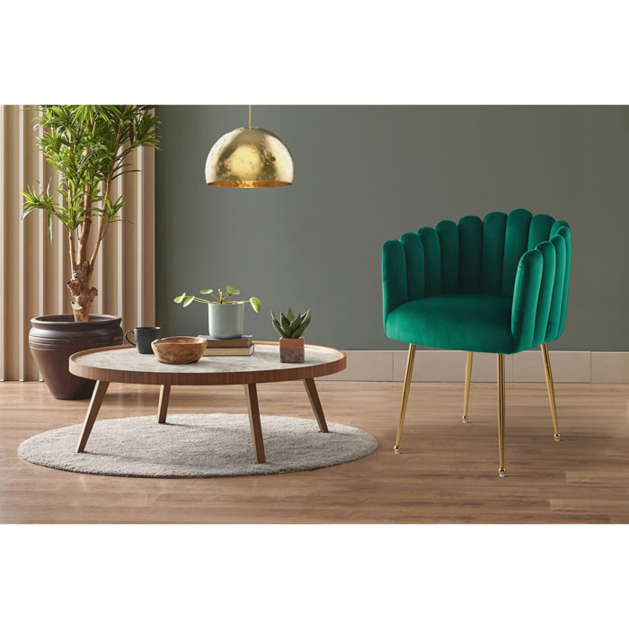 Sedia Mucha 100 in velluto verde smeraldo con gambe dorate