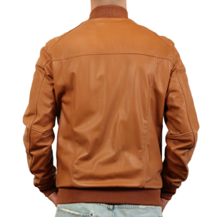 Giubbino in vera pelle di vitello color cuoio-Slim Fit