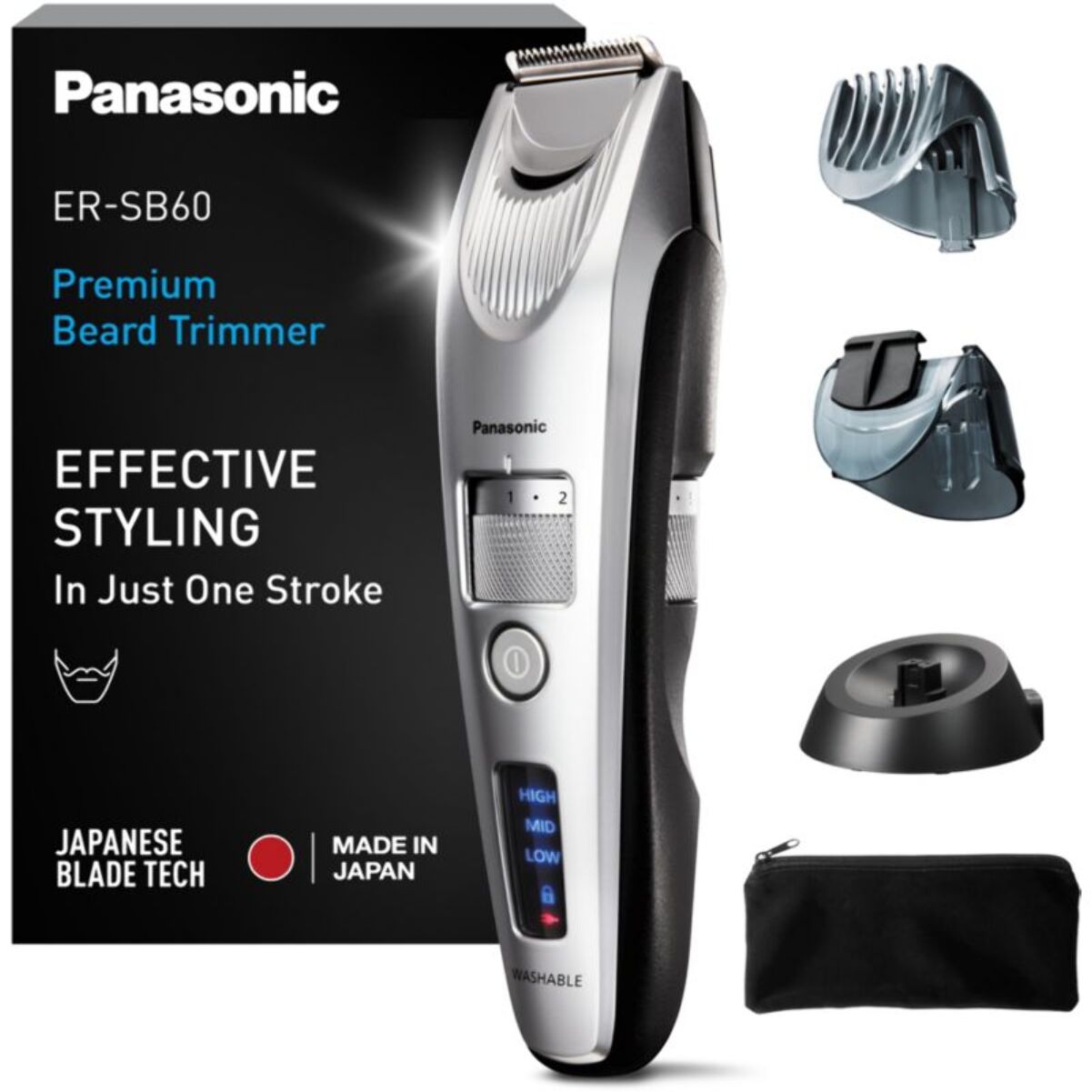 Tondeuse barbe PANASONIC ER-SB60-S803, molette réglable, 19 hauteurs de coupe, précision 0,5 mm, autonomie 60 mn