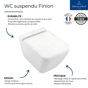 Pack WC suspendu sans bride Finion + abattant + plaque blanche + bâti