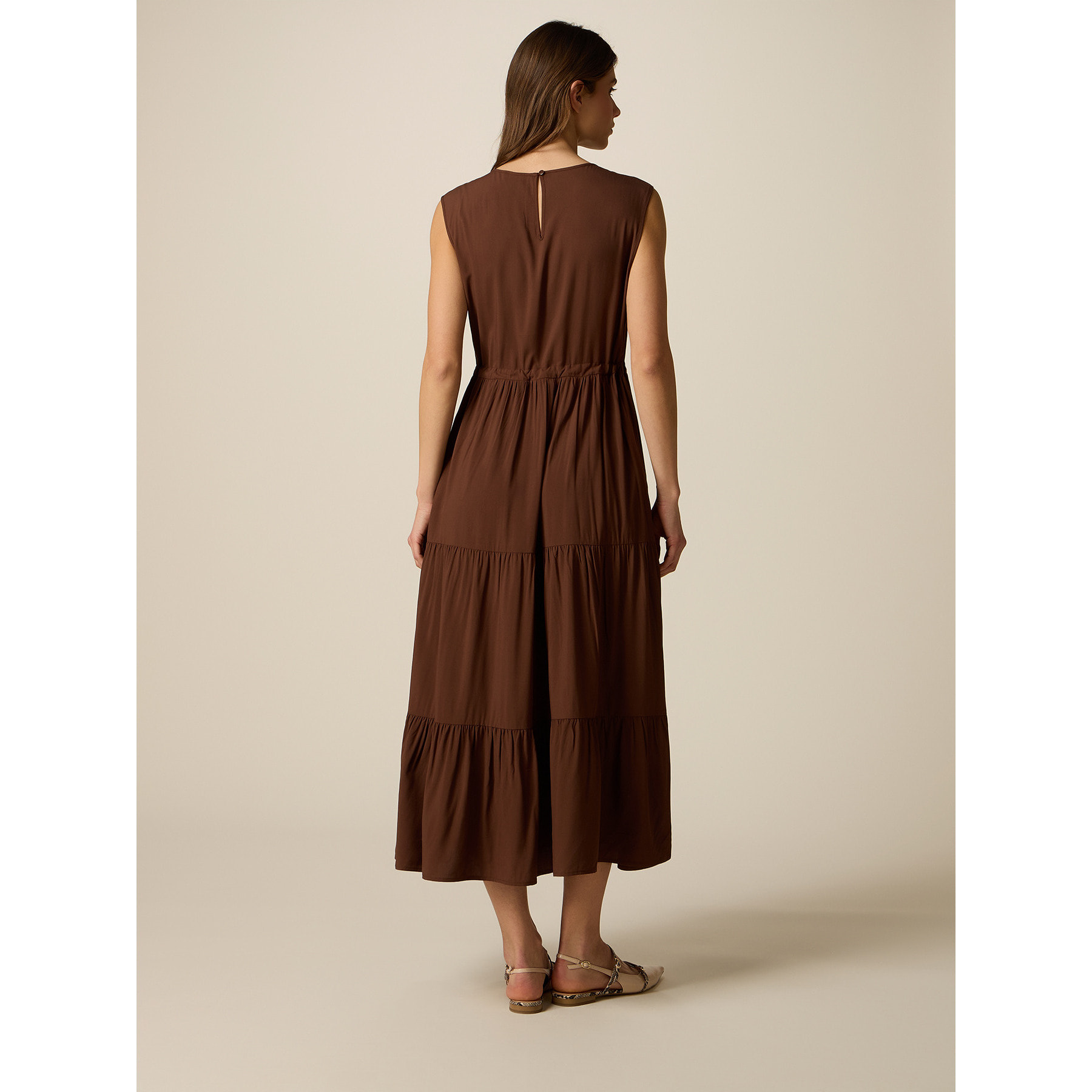 Oltre - Vestido largo de viscosa con volantes - Marrón