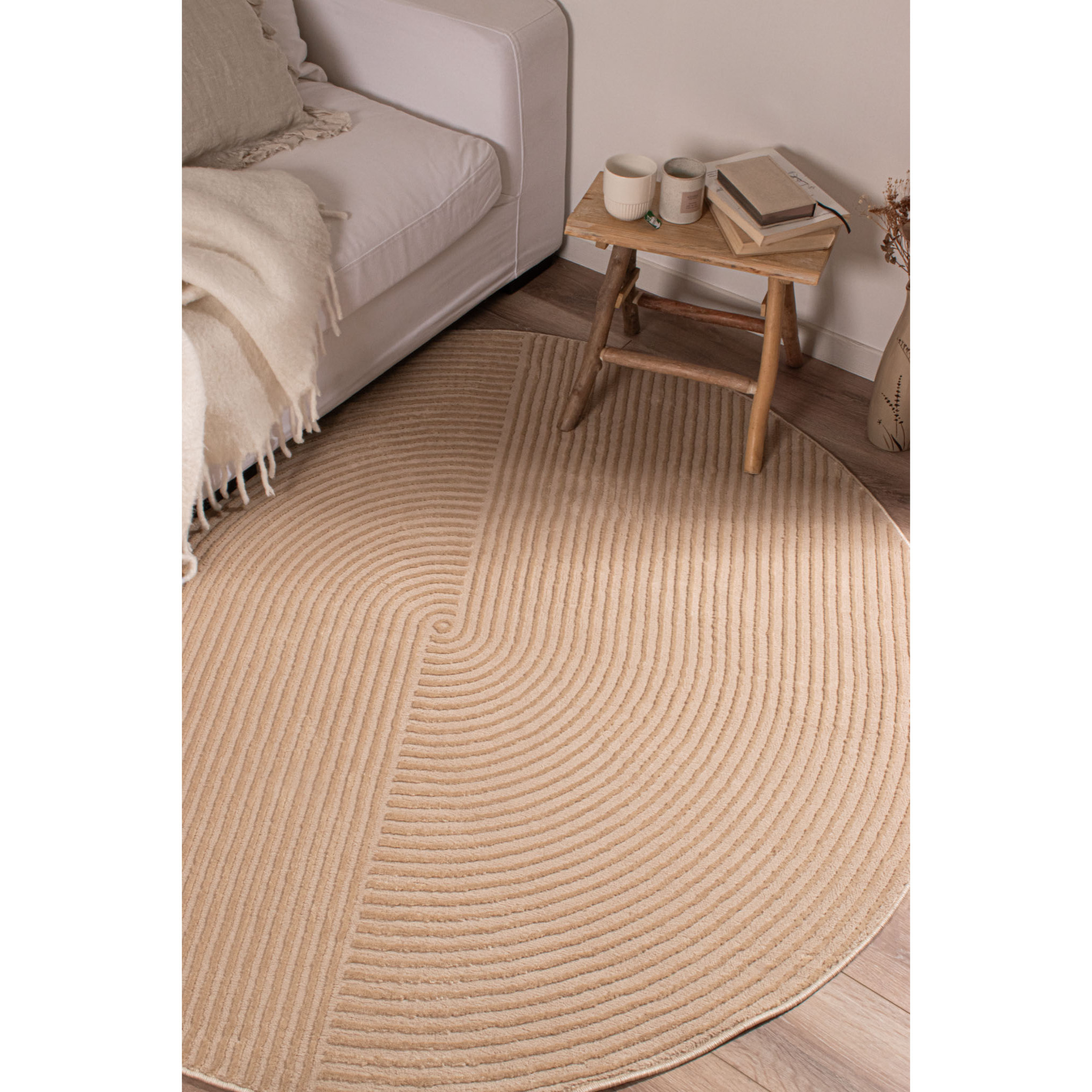 BIANCA - Tapis rond à motif géométrique en relief - Beige