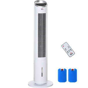 HOMCOM Ventilateur colonne rafraichisseur d'air humidificateur 3 en 1 - puissance 60 W - oscillant, silencieux - timer, 3 modes, 3 vitesses - télécommande incluse - blanc