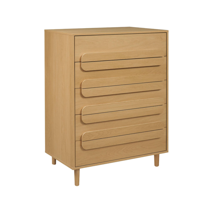 Commode vintage décor bois de chêne 5 tiroirs - L 80 x P 40 x H 113cm - Juliana