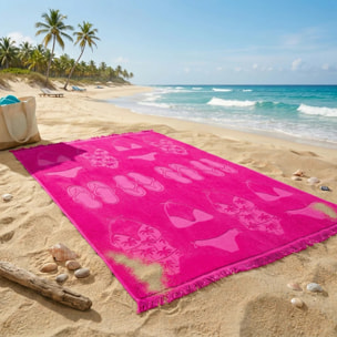 Serviette de plage éponge velours Jacquard ciselée - Maracas - 140x180cm - 340g/m²