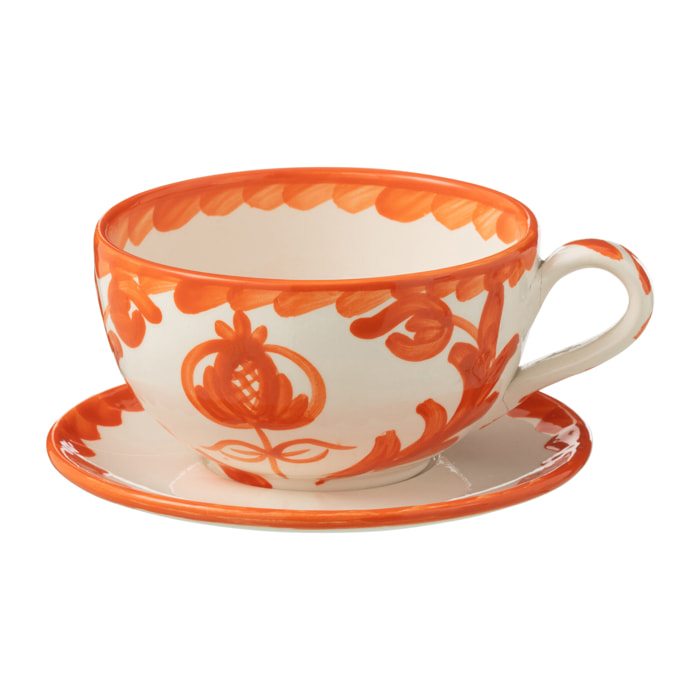 J-Line tasse + sous-tasse Granada - céramique - blanc/orange