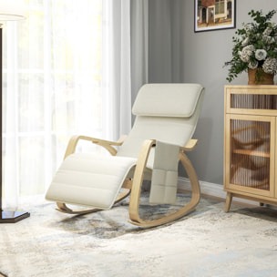 Fauteuil à bascule - fauteuil relax repose-pied réglable, poche rangement, tétière - bois tissu beige clair