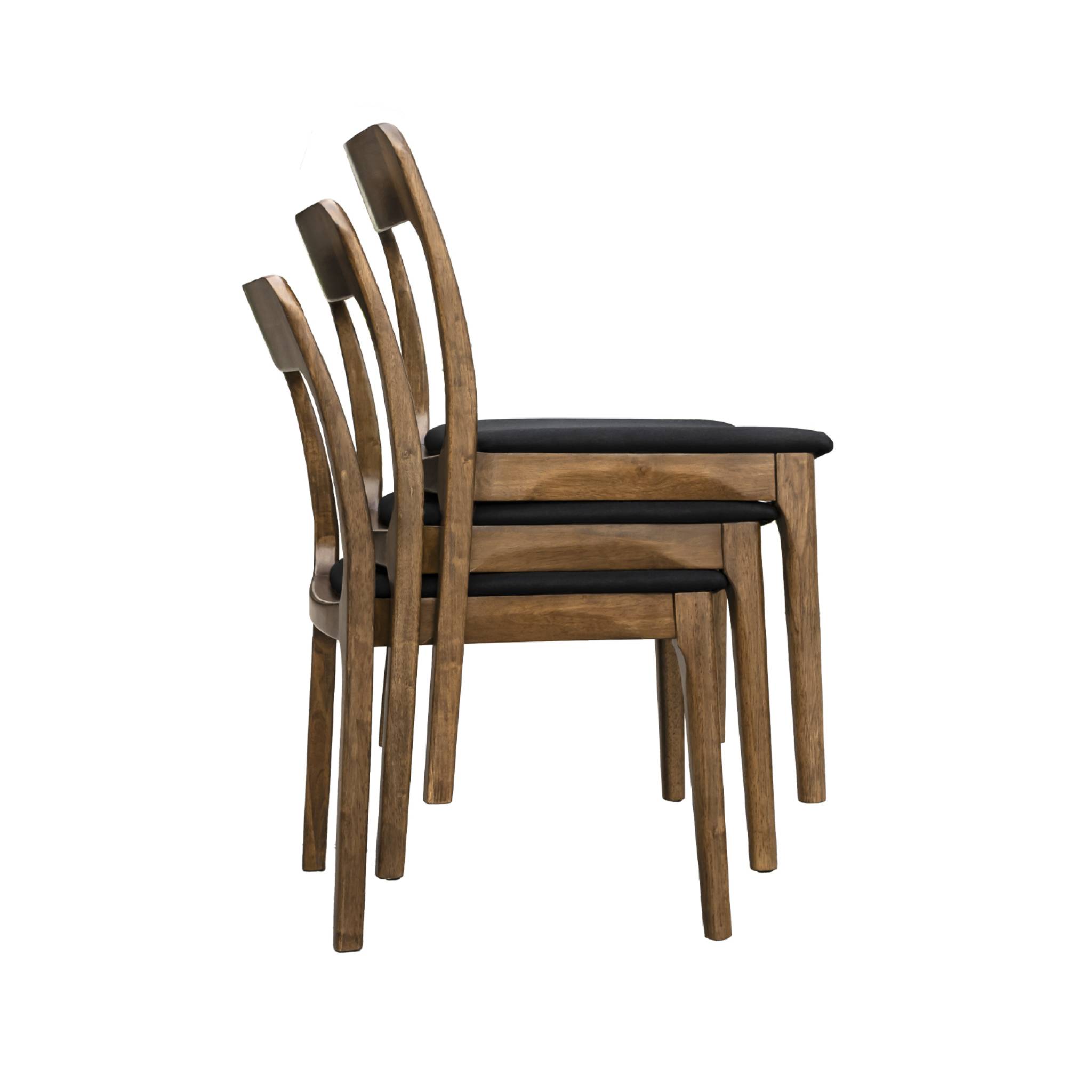 Table à manger ELENA rectangulaire en bois d'hévéa et placage frêne 160 cm. 6 chaises tissu noir. L 160 x P 90 x H 76cm