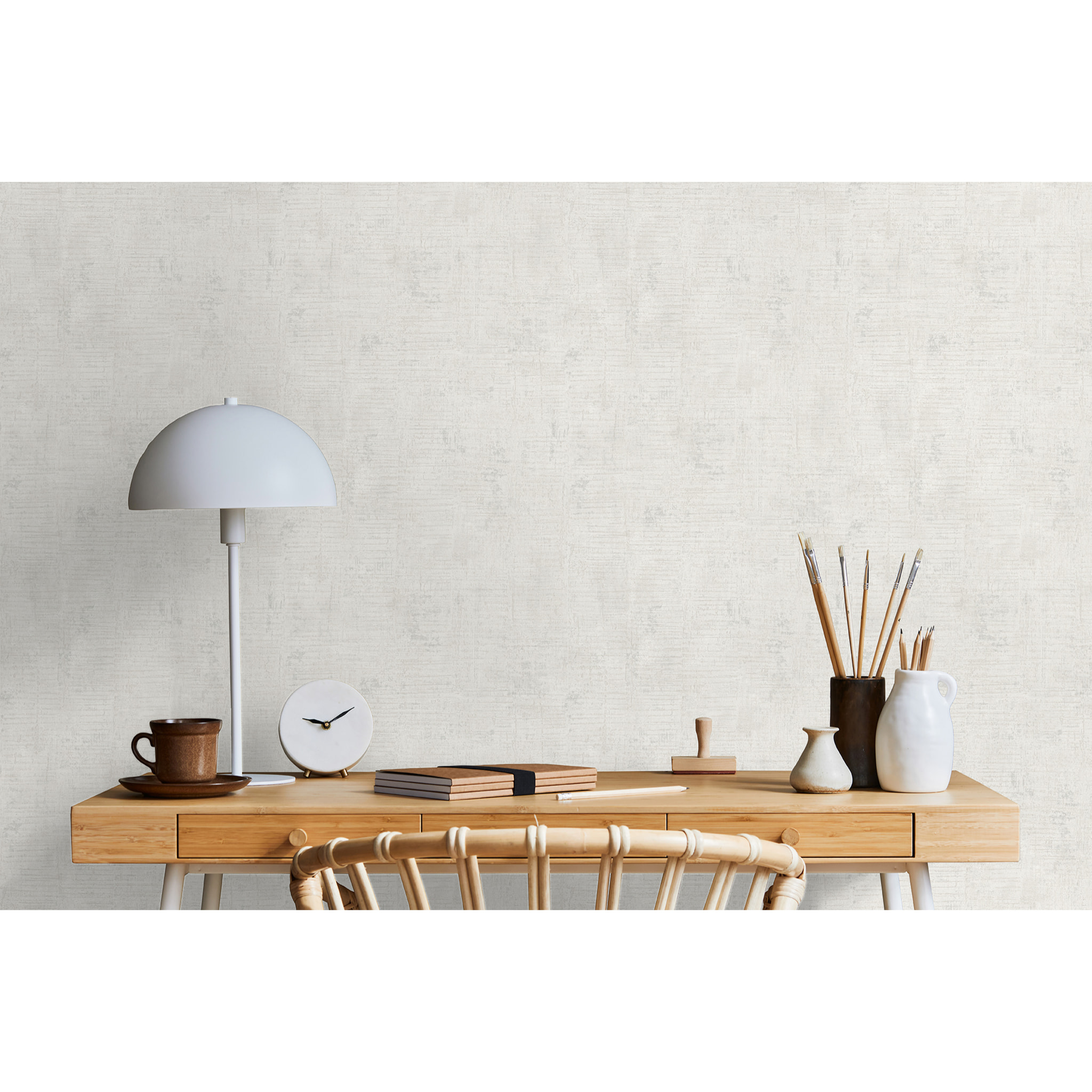 Papier peint effet enduit patiné blanc ivoire