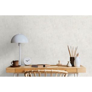 Papier peint effet enduit patiné blanc ivoire