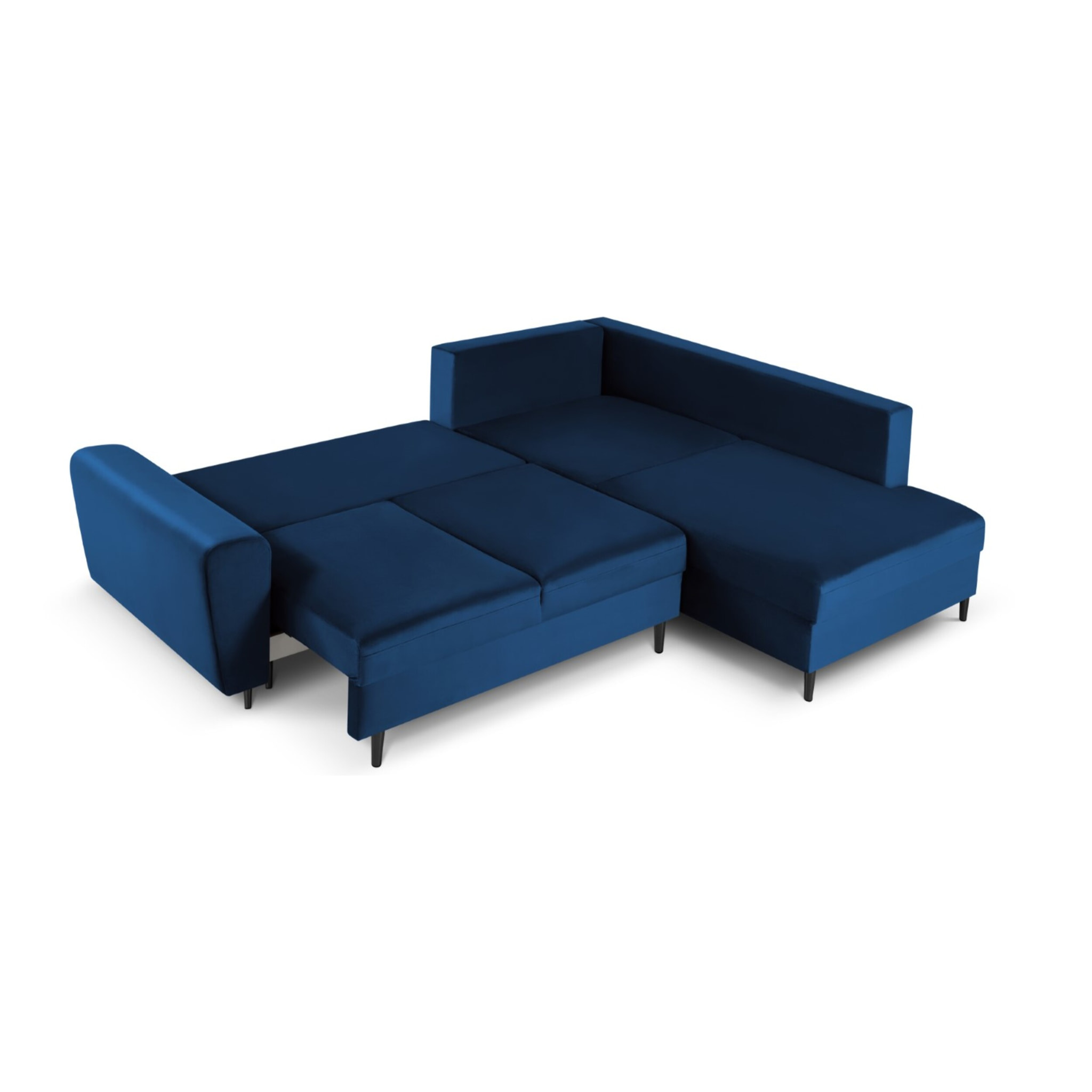 Canapé d'angle droit convertible avec coffre de rangement "Kyoto" 5 places en velours bleu roi