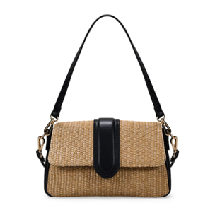Bolso de hombro negro en rafia con solapa