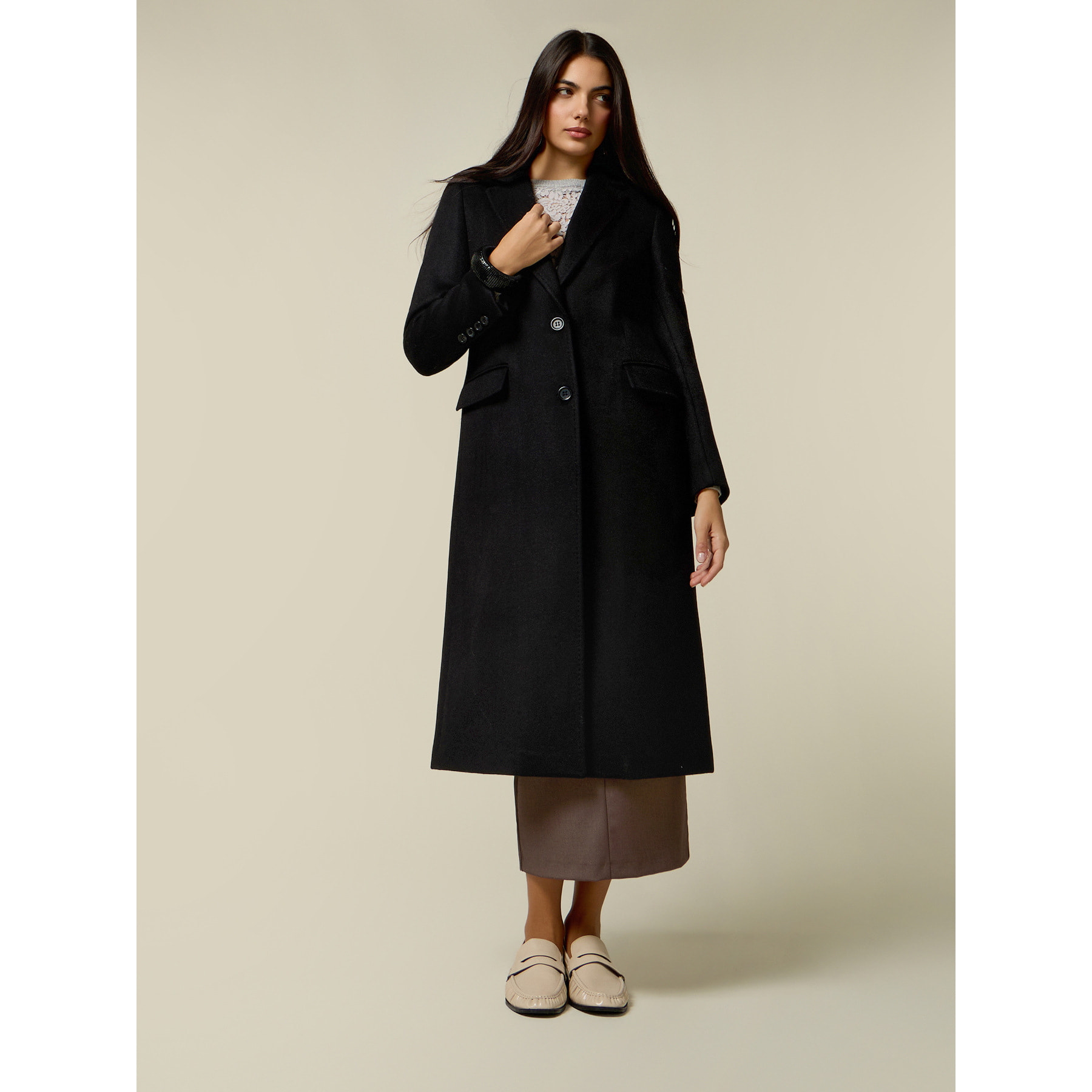 Oltre - Cappotto lungo misto lana - Nero