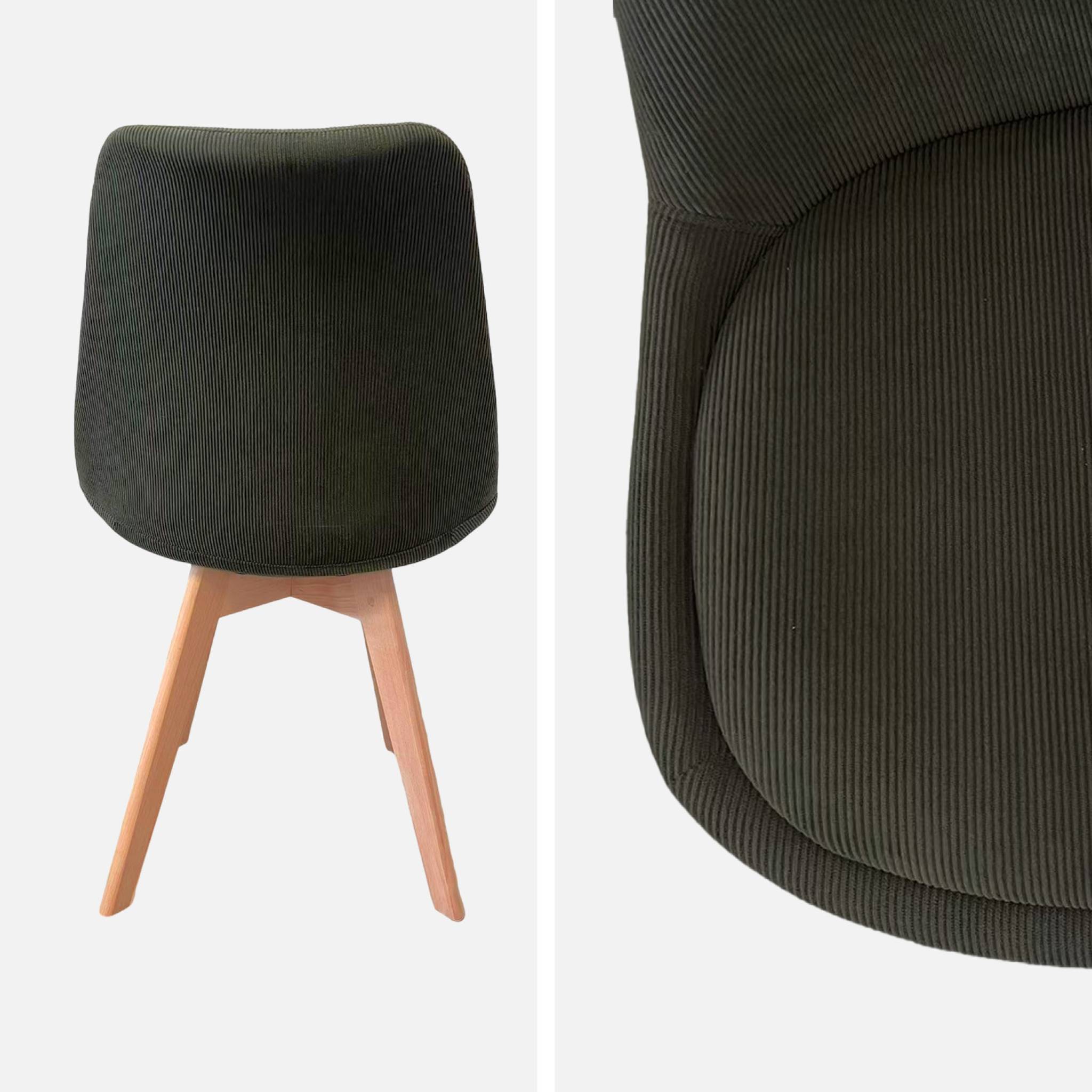 Lot de 4 chaises scandinaves revêtement velours côtelé kaki. pieds bois de hêtre - Nils