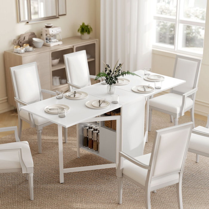 Mesa Plegable de Comedor, Mesa de Cocina Plegable, con Alas Abatibles, 4 Compartimentos, 3 Formas, Hasta 4 Personas, para Salón, Espacio Pequeño, 169x60x75 cm, Blanco