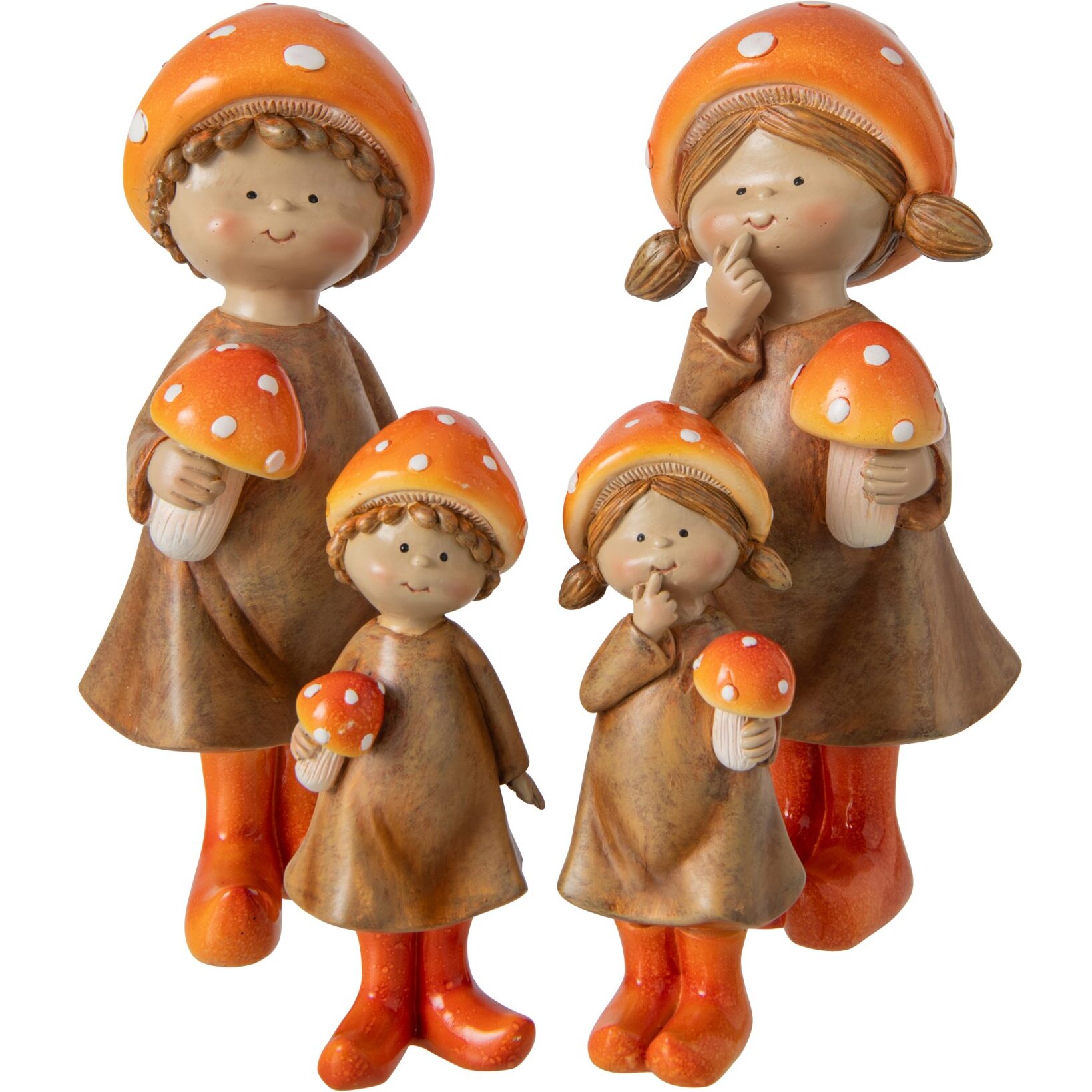 J-Line Garçon et fille champignon - polyrésine - beige/orange - large - assortiment de 2