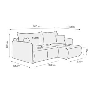 MILO - Canapé d'angle droit 4 places en tissu taupe