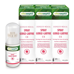 OLIOSEPTIL - Spray Gorge-Laynx - Idéal en cas de maux de gorge dès les premières gènes - Sans gaz propulseur - Dispositif Médical - Lot de 3 produits