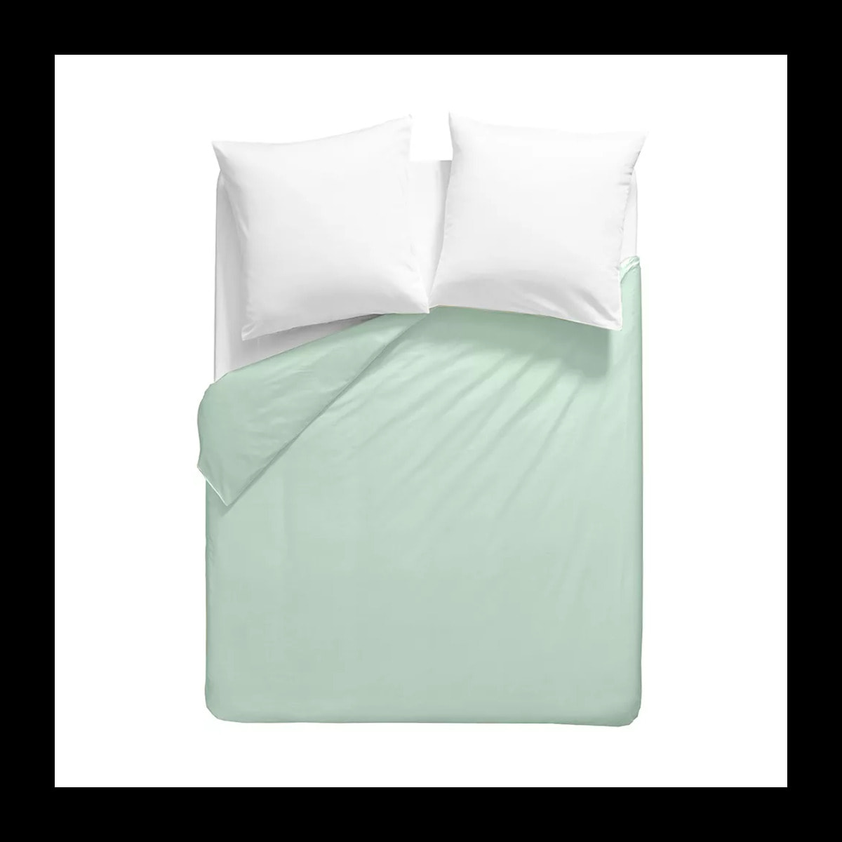 Housse de couette percale de coton uni bleu vert La percale francaise givre