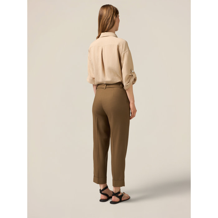 Oltre - Pantaloni chino misto lino - Verde militare