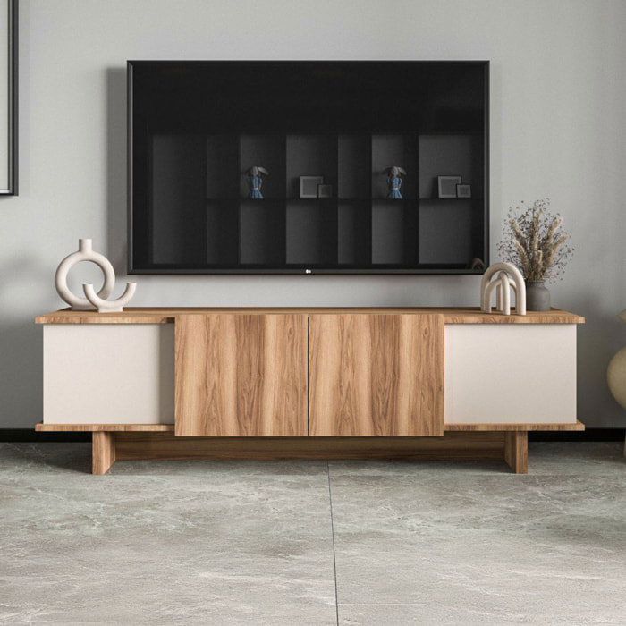 ANOUCK Meuble TV design avec placards aspect bois et beige 180cm